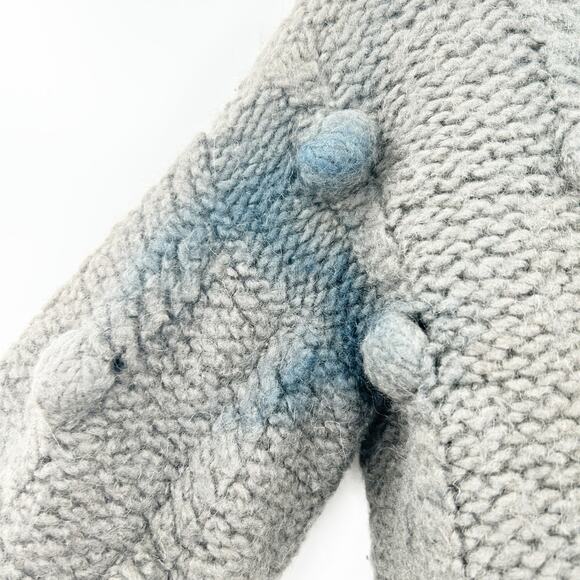 Mirstores Women Cozy Chunky Hand Knit Pom Pom Knot 100% Wool Sweater‎ XS Gray - Picture 3 of 6
